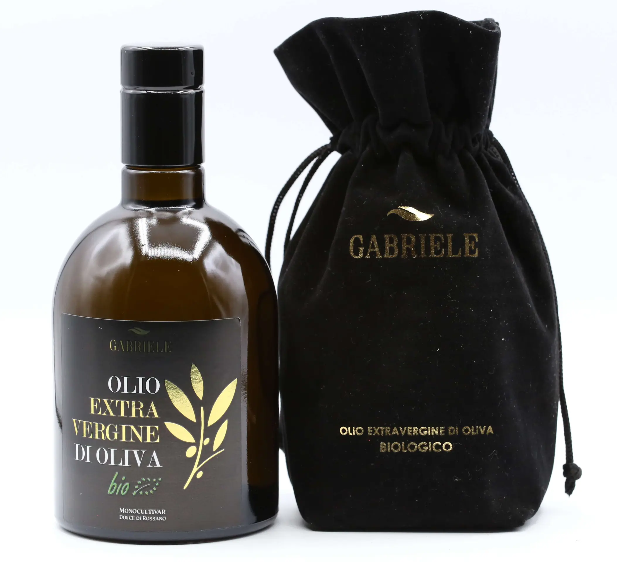Olio EVO Bio Monocultivar _ Dolce di Rossano_ Bottiglia da 500 ml con sacca in velluto