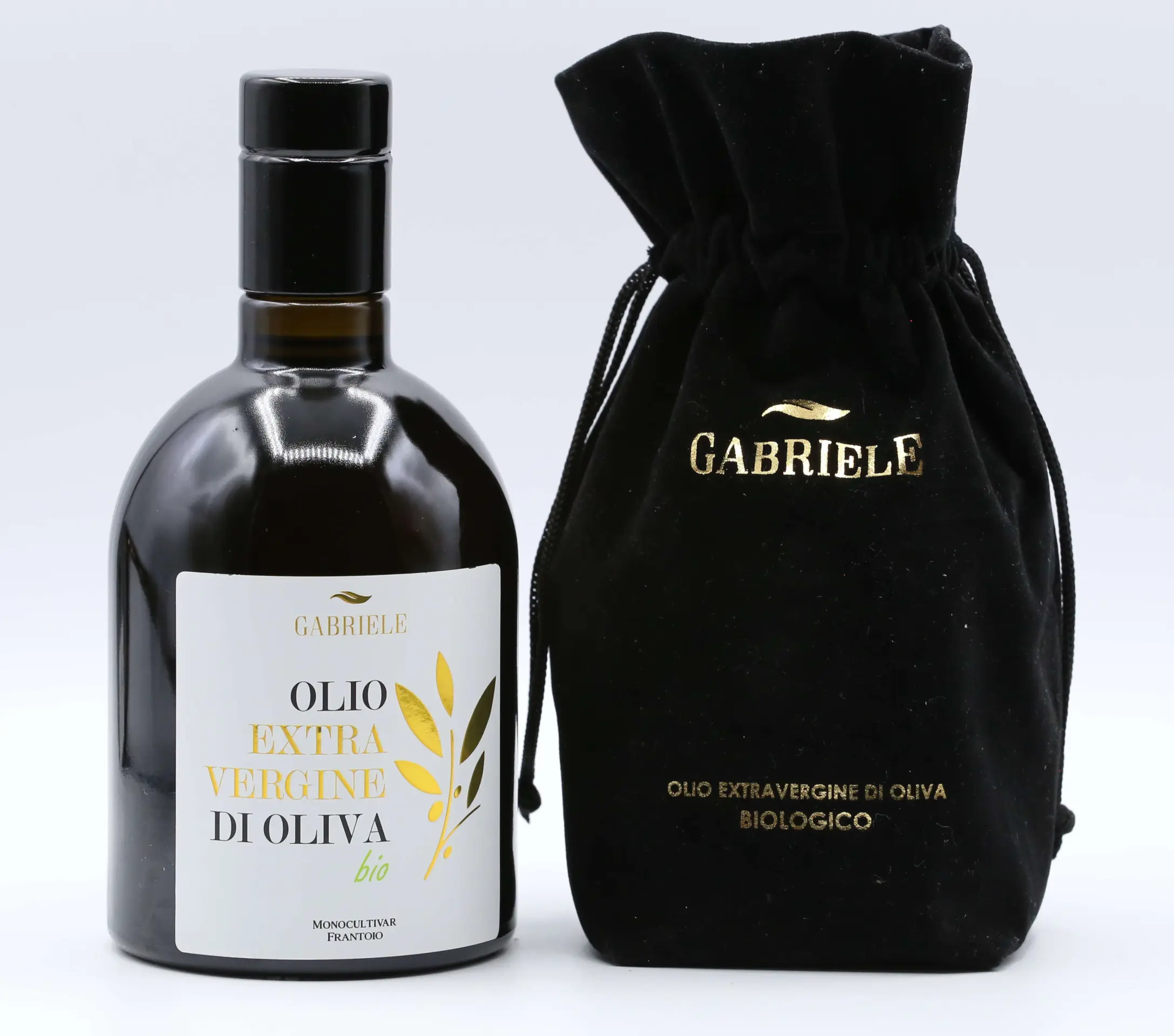 Olio EVO Bio Monocultivar _ Frantoio_ Bottiglia da 500 ml con sacca in velluto